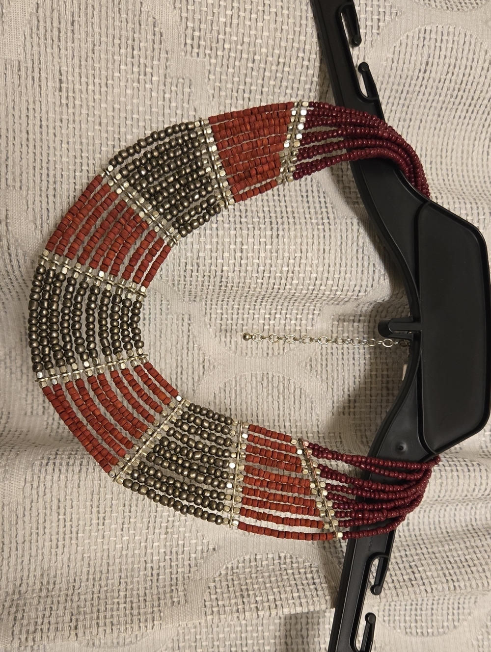 Beaded Multistrand Statement Necklace in Rust and Antique Gold